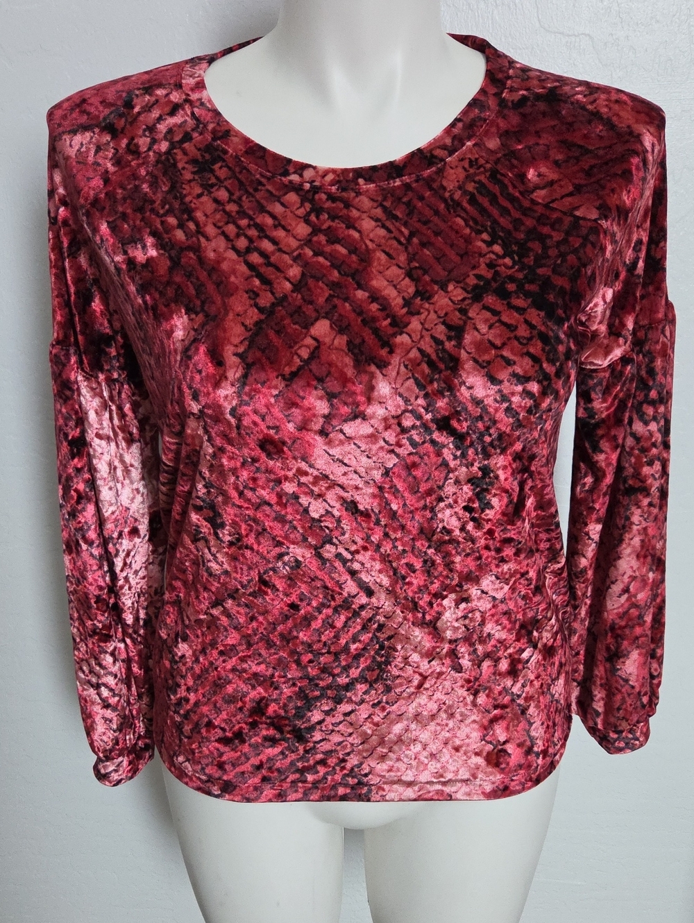 project RUNWAY Red Velvet Snake-Print Long Sleeve Top